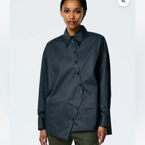 TIBI Eco Poplin Navy Asymmetrical Shirt. Size Medium